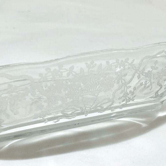 Fostoria Corsage Pattern Clear Etched Crystal Creamer Sugar Bowl & Relish Dish - Picture 11 of 13